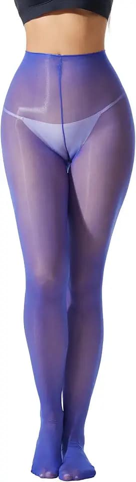 Frola Shimmer Tights for Women, 20D Oil Shiny Pantyhose Run Resistant Cut Anywhere No Waistband Women Stockings