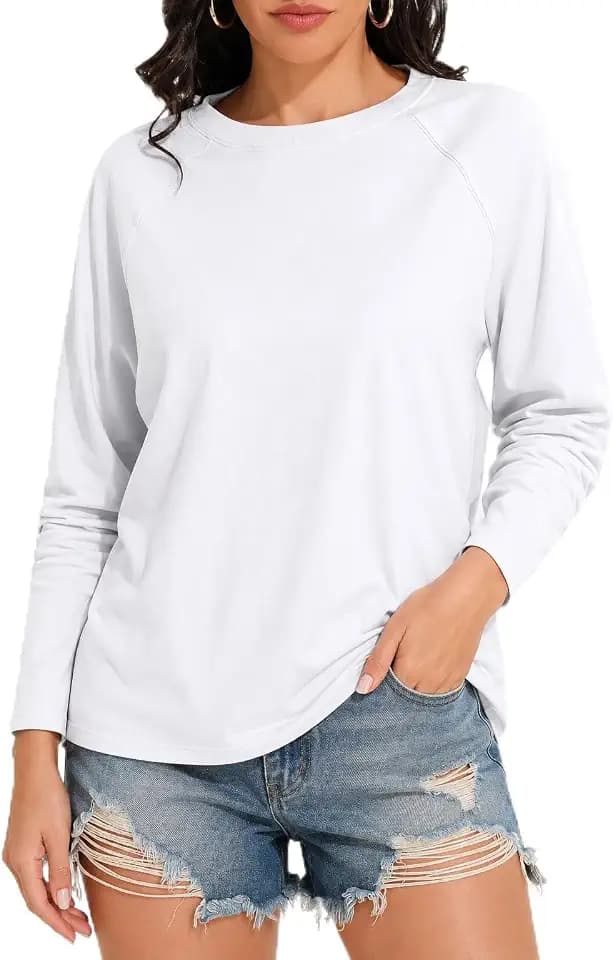 PrettyGuide Women Long Sleeve Shirts Oversized Cotton Cropped T Shirts