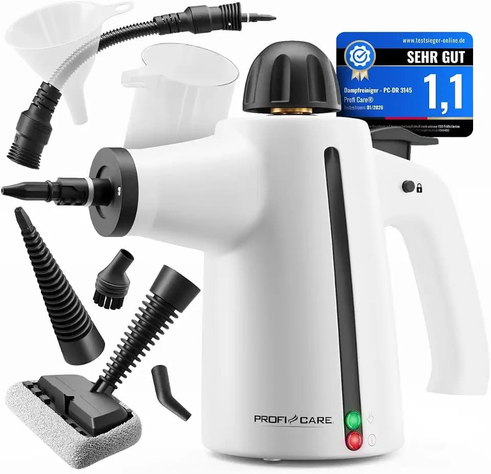ProfiCare® Dampfreiniger Handgerät | 3,7 bar | säubert entfettet desinfiziert | 105°C | Auto, Küche, Bad, Polster | 1050W | mit 5m Kabel & Zubehör | Steam Cleaner | Handdampfreiniger | PC DR 3145