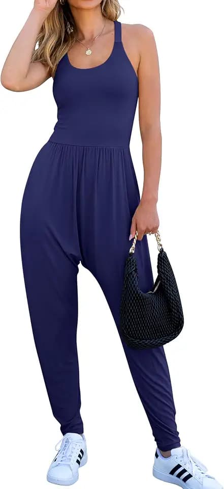 Caracilia Women Jumpsuits 2026 Summer Sleeveless Backless Tank Top Rompers Yoga Gym Workout Jumper One Piece Outfits