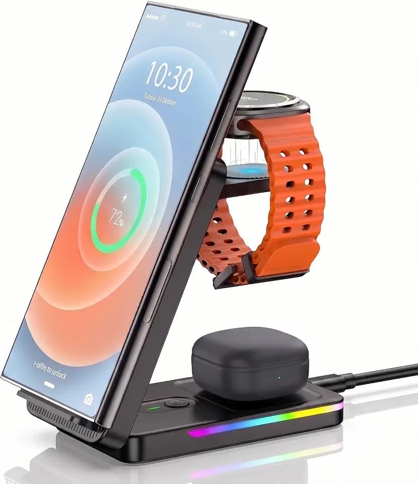 Charging Station for Samsung Phones & Watches, Foldable Wireless Charger