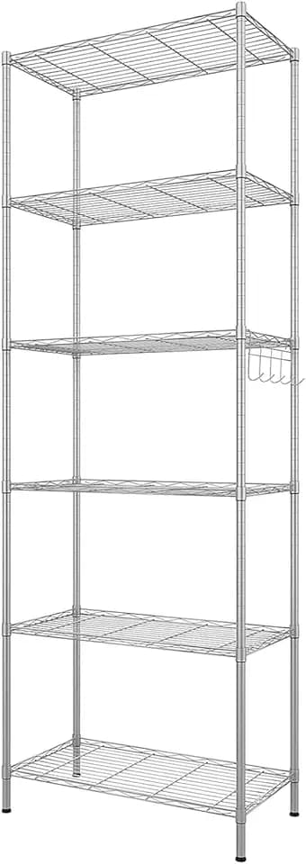 Himimi Regal,abstellraum Regal,Badezimmerregal Shelf,hoch schmal Standregale,Lagerregal 6 Ablage Küchenregal Metallregal, verstellbare Ablagen,Drahtkorb,54 x 29 x 160cm,Silber