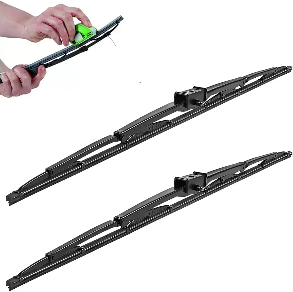 32" Heavy Duty Windshield Wiper Blade Pair with Wide Saddle Mount for Motorhome Recreational Vehicle RV and Bus with 1PCS Rubber Regroove Tool Trimmer Restorer Window Wiper Blade (Set of 2）