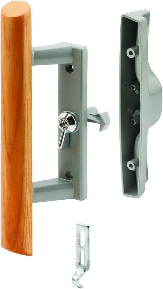 Prime-Line MP1018 Sliding Door Handle Set, 3-15/16 In., Diecast and Wood, Hook Style (Single Pack)