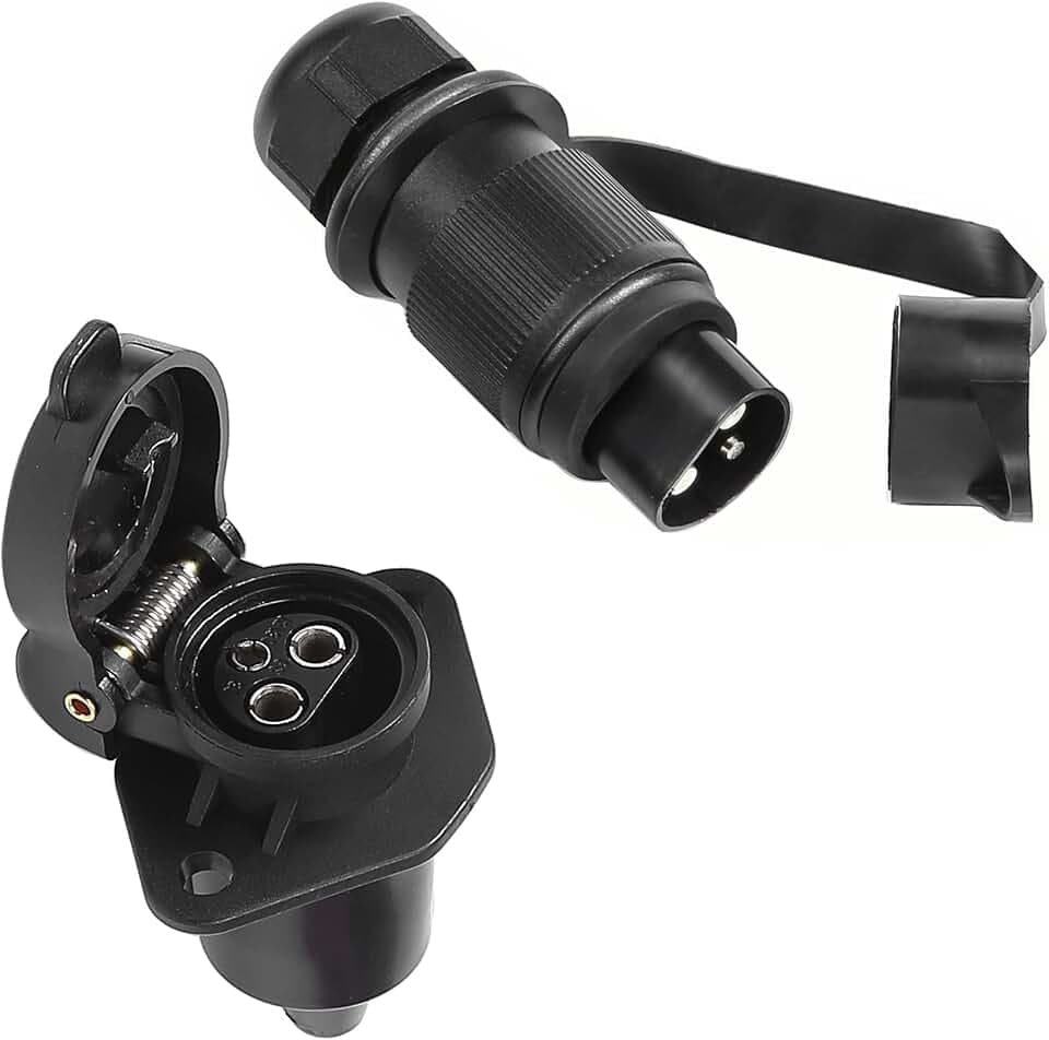 Steckdose für Anhänger, 3-polig, männlich, weiblich, wasserdicht, 12 V, 24 V, Doppelspannung, 3-polig, Stecker mit Abdeckung, DIN 9680 (SK0302)