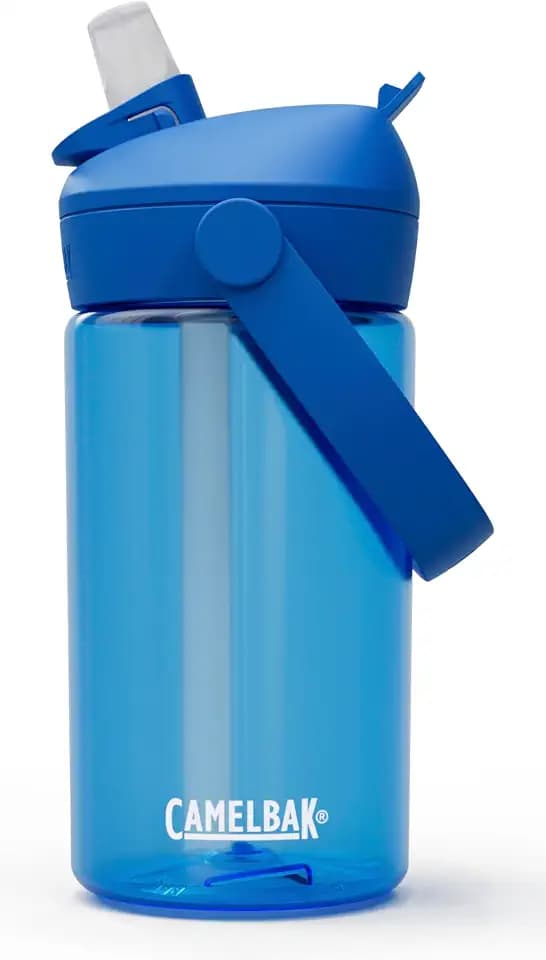 CamelBak Thrive Flip Straw Kids Water Bottle with Bite Valve, Tritan Renew Design for School and Travel, 14oz, True Blue