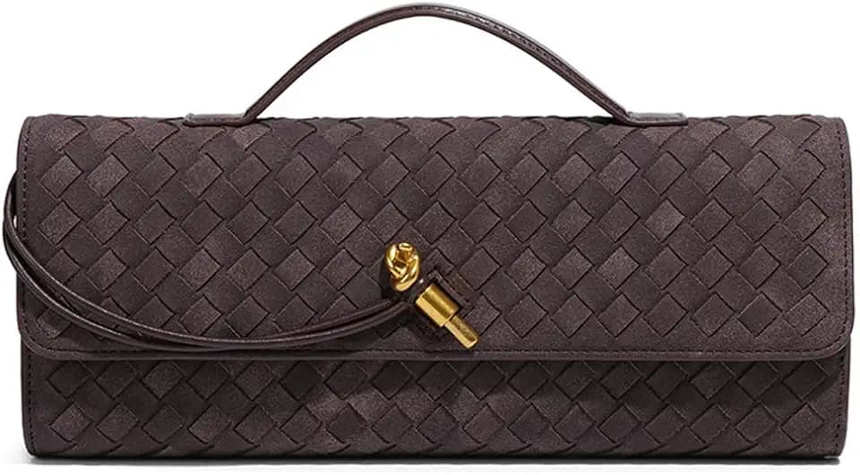 JYG Suede Woven Handbag for Women Trendy Evening Shoulder Bag Casual Clutch Purse Crossbody Satchel with Metal Buckle 2026