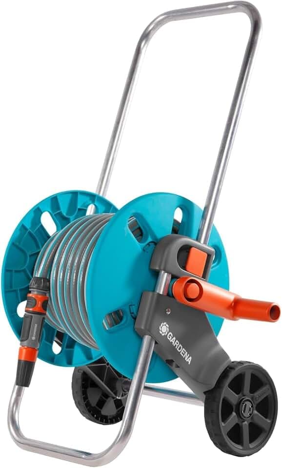 GARDENA Schlauchwagen CleverRoll S Set, Schlauchhalter mit Schlauch, Systemteilen, Spritze (18502-20)