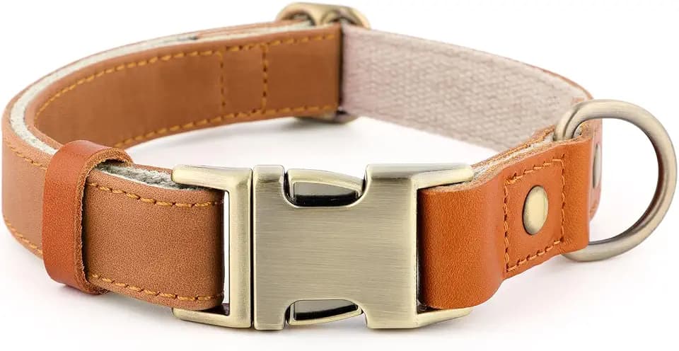 Plutus Pet Genuine Leather & Hemp Dog Collar, Adjustable, Gentle & Stylish