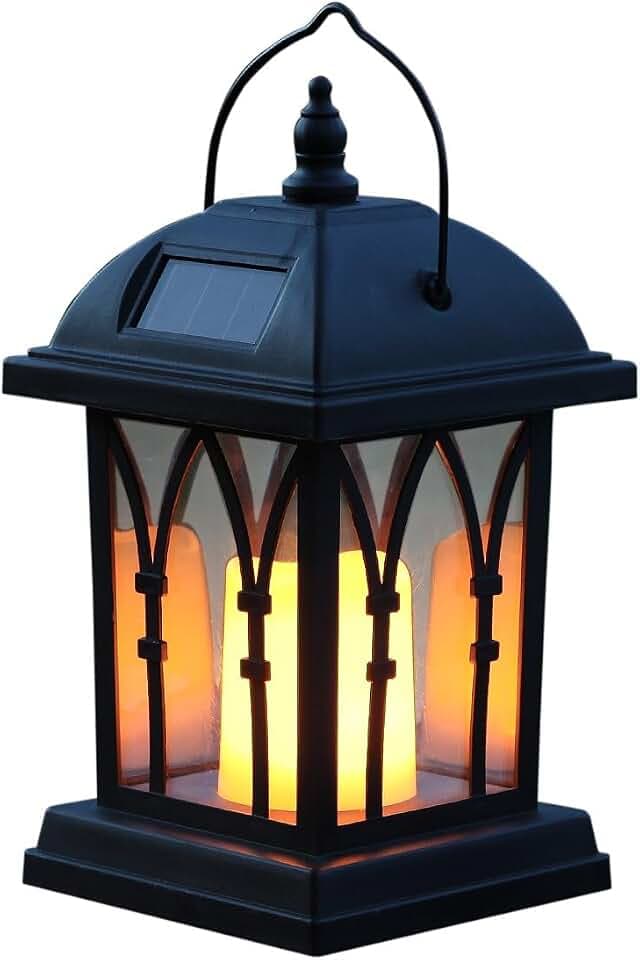 Festive Lights 27cm Schwarze Solar Laterne mit LED Kerze und täuschend echt wirkendem Flacker-Effekt IP44 Wasserdicht Solarlaterne für außen Solarlampen für außen Tisch Gartenlaterne