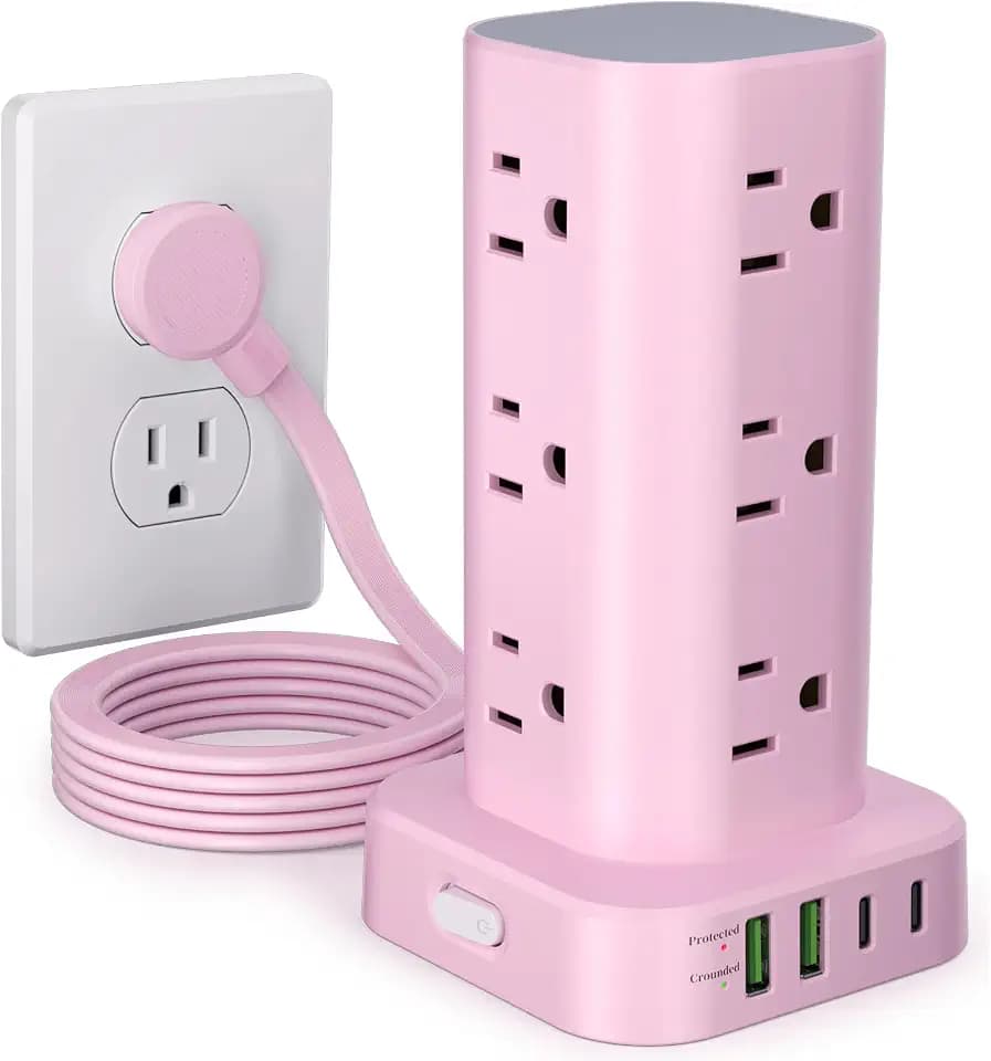 6FT Power Strip Tower Surge Protector, 12 Wide Spaced Outlets, 4 USB