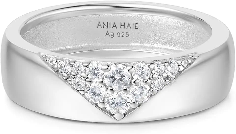 ANIA HAIE Damen Ring Vogue Maven Pavé Cubic Zirconia Bold Statement aus 925 Sterling Silber, besetzt mit 14 Zirkonia, EUR Größe 54, inkl. Geschenkverpackung