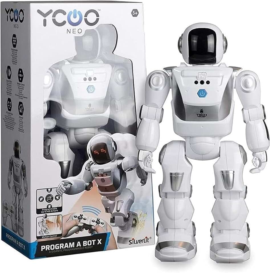 YCOO 88071 Programm A BOT X by Silverlit, Ferngesteuerter Roboter, programmierbar, Ton- und Lichteffekte, Bewegungssensoren, multidirektionale Steuerung, Reichweite 1m, 40 cm, weiß, ab 5 Jahren