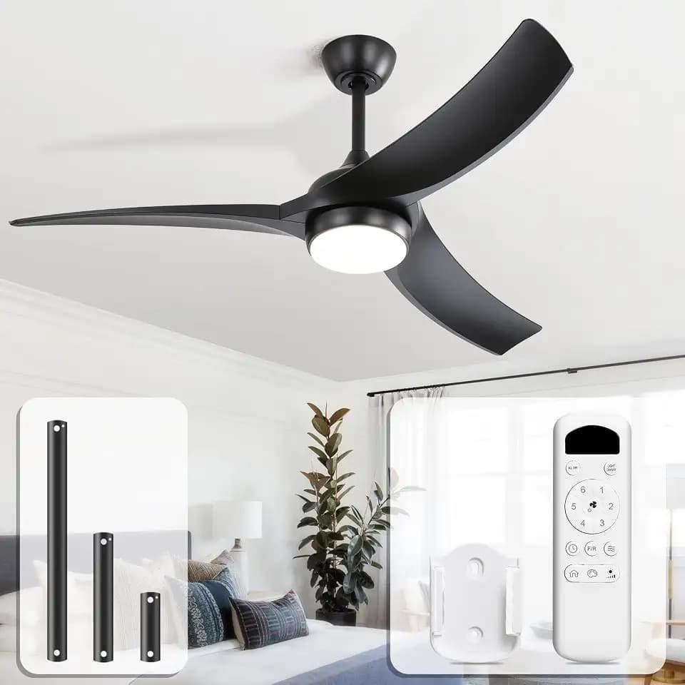 Sofucor 52 Inch Modern Ceiling Fan with Light, Black 3 ABS Blades