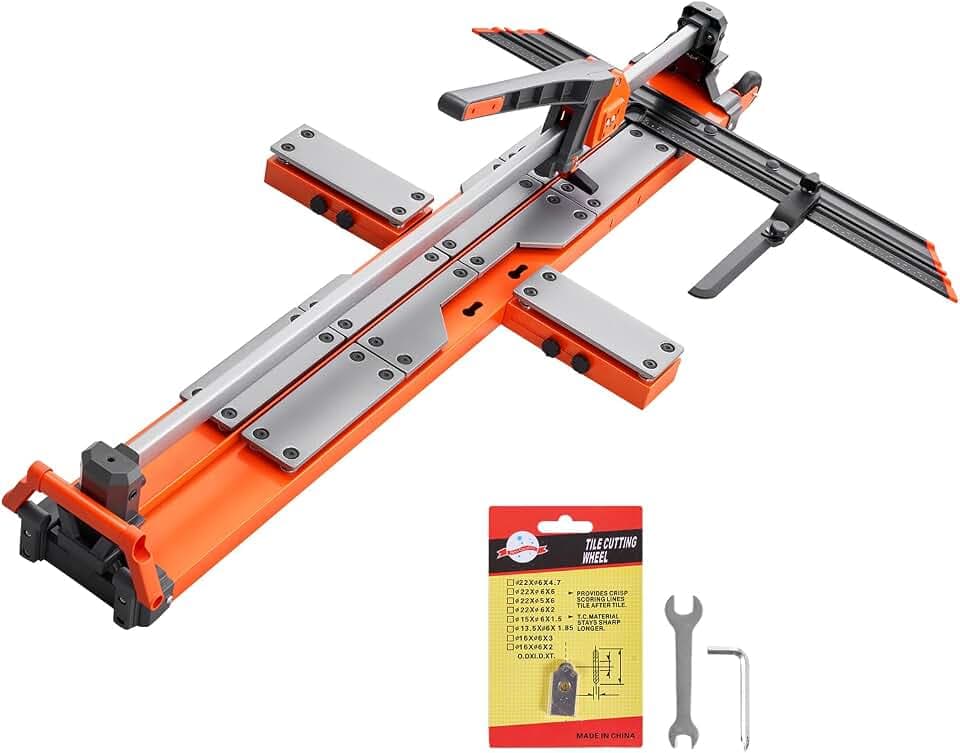VEVOR Fliesenschneider 1200 mm, Fliesenschneidmaschine mit Federbelasteter Basis & Verstellbarem Winkelanschlag, Wolframkarbid-Schneidscheibe, Präzisions-Ausrichtungshilfe, für Keramikfliesen