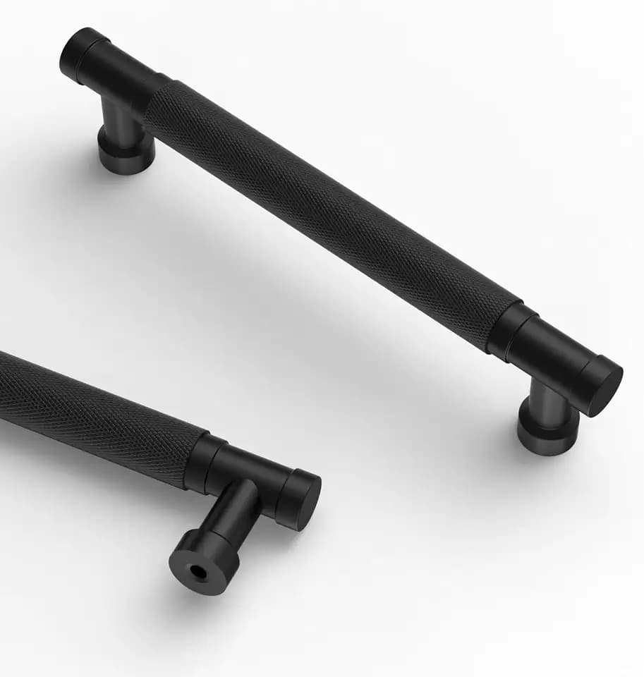 Asidrama 10 Pack 5 Inch(128mm) Matte Black Cabinet Pulls Knurled Kitchen Cabinet Handles, Cabinet Pulls Kitchen Cabinet Hardware for Cupboard Drawer Pulls