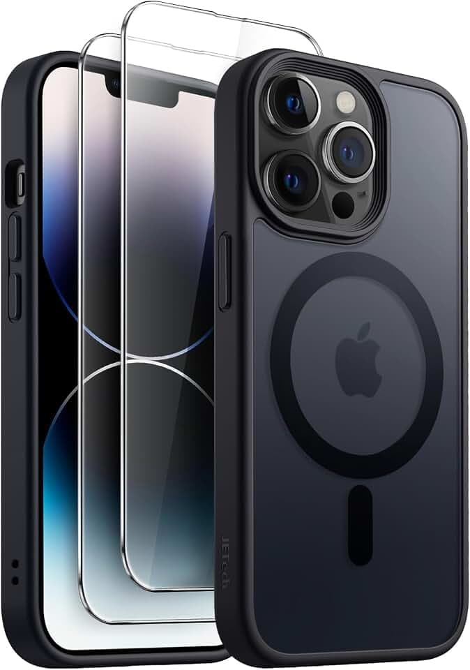 JETech 3-in-1 Matte Magnetische Hülle für iPhone 14 Pro Max, Schwarz