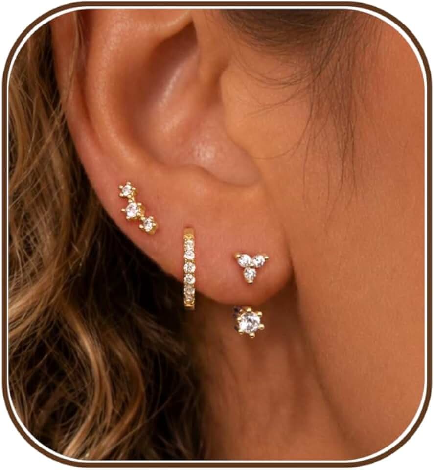 XIXINI Gold Earrings Set for Women, Dainty Earring Stacks 14K Gold Plated CZ Huggie Earrings for Women Trendy Hypoallergenic Statement Drop Earrings Stack Unique Fashion Waterproof Gold Jewelry Set