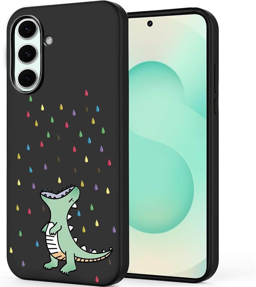 Unov Hülle für Galaxy S25, Hülle Schwarz mit Motiv, Regenbogen Dinosaurier