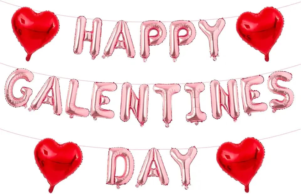 Happy Galentine's Day Party Gecorations- Rose Gold Happy Galentines Day Balloons Banner 16inch Rose Gold Leter Balloon Red Heart Balloons for Valentines Day Party Decorations Supplies (Style1)