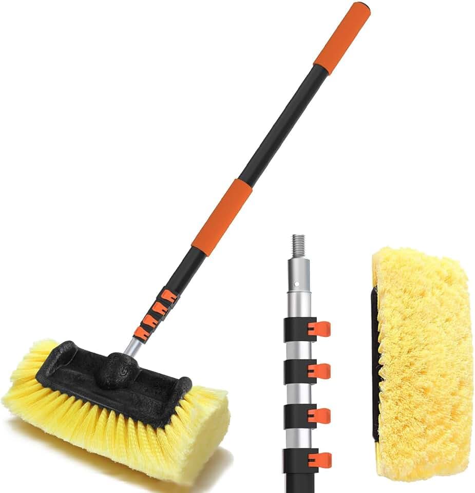 Buyplus 12FT Car Wash Brush with Long Handle, 12-Inch Soft Bristle, with Aluminium Telescoping Pole, for Cleaning Car, SUV, RV, Boats, House Siding, Floors, Solar Panels, and More