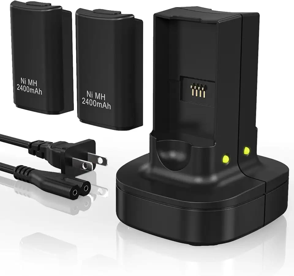 KEKUCULL Rechargeable Battery for Xbox 360 Controller, Charger Dual Charging Station Dock with 2 Pack Rechargeable Battery Compatible with Xbox 360