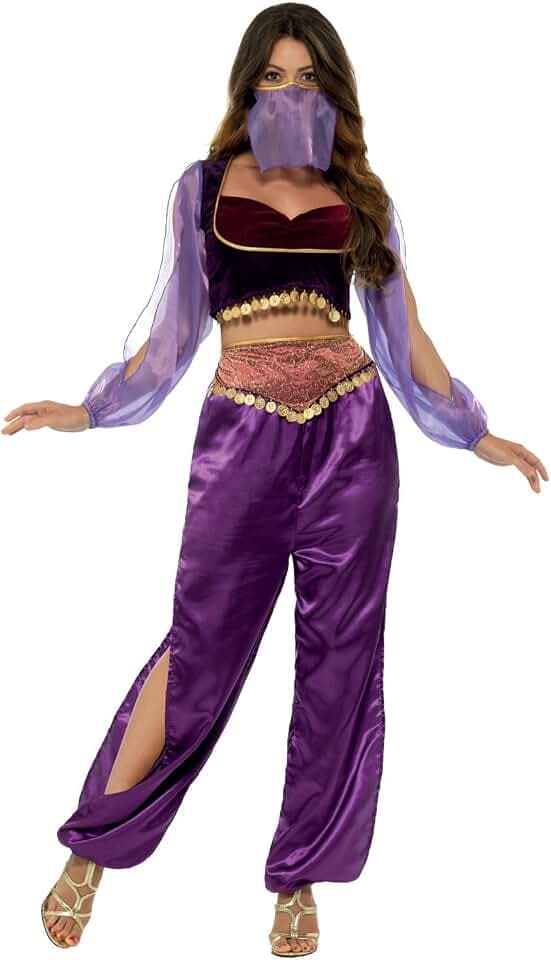 Smiffys - Damen Araberin Prinzessin Kostüm, Hose, Oberteil und Gesichtsschleier, lila
