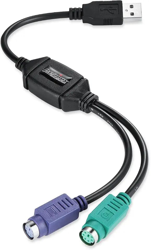 Perixx PERIPRO-401 PS2 to USB Adapter for Keyboard and Mouse - Built-in USB Controller - Black