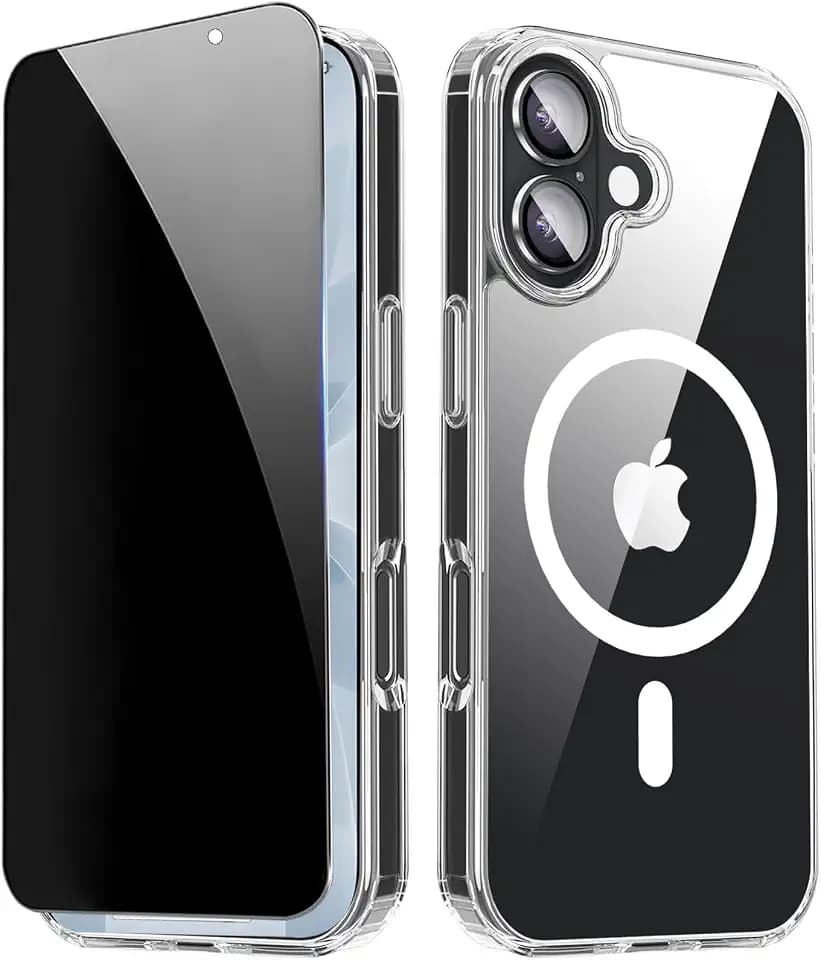 Magnetic for iPhone 17 Case Clear with Privacy Screen Protector, Compatible with Magsafe, Slim Shockproof Phone Protective Cover for iPhone17 Phone Case - Transparent