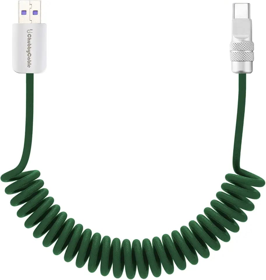 chubbycable USB A to C 120W Braided Coiled Charging Cable, Green, 6FT