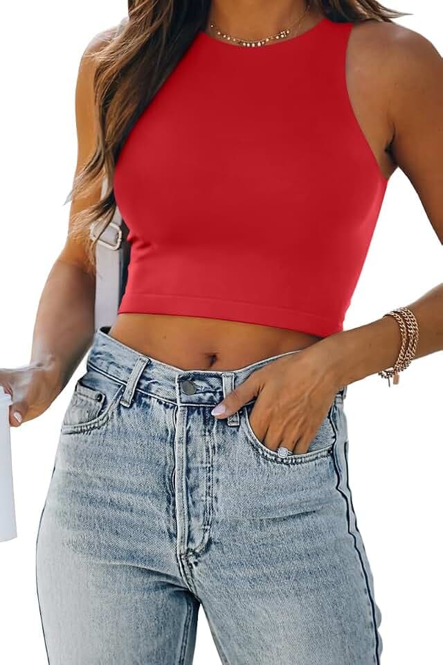 EFAN Women's Double Lined Racerback Crop Tank Top