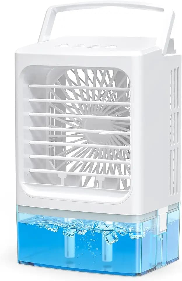 Mini Klimaanlage Ventilator 4-in-1, Luftkühler mit Befeuchter & LED Licht