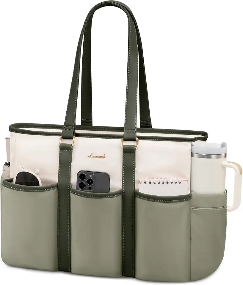 LOVEVOOK Work Tote Bag for Women With Large Cup Holder, Laptop Bag for Women, Utility Bag For Work/Travel/College/Daily, Professional Computer Purse Large Handbag With Multi Pocket
