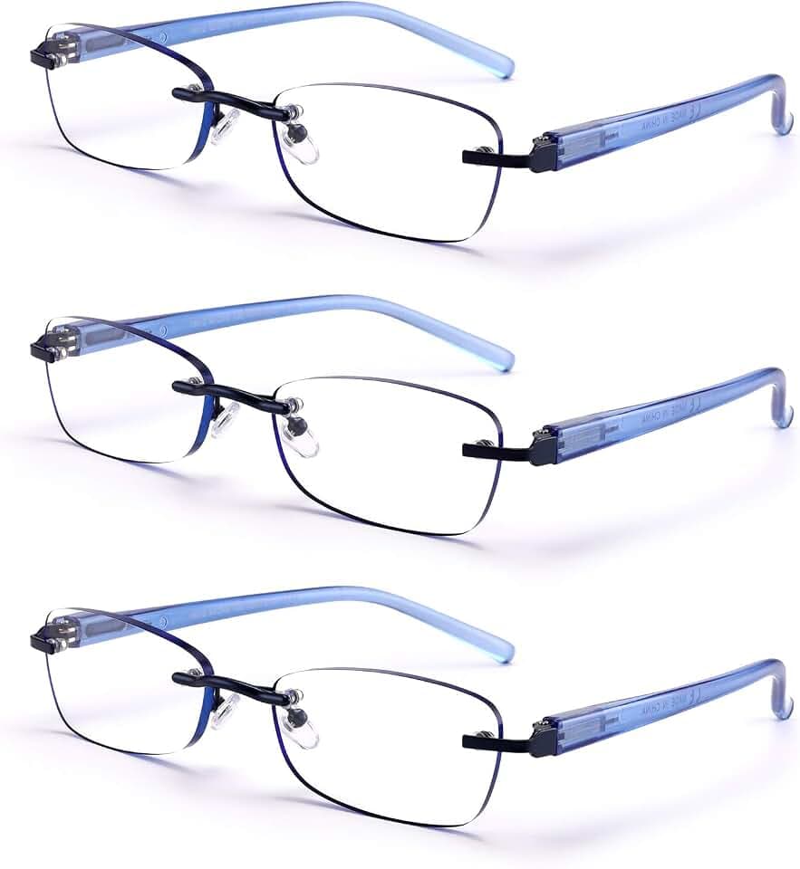 3-Pack Rimless Reading Glasses For Women, Lightweight Spring Hinge Readers, Classic Elegant Artistic Eyeglasses UV 400