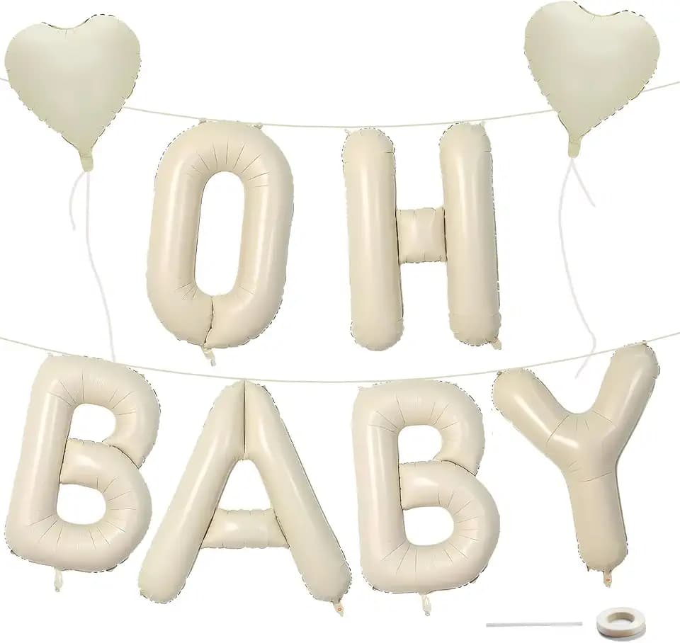Baby Shower Decorations 8 Set 40 Inch OH BABY Letter Heart Balloons Giant Ice Cream White Foil Balloon Alphabet Banner for Gender Reveal Boho Decor Boy and Girl Neutral Ivory Backdrop Party Decoration