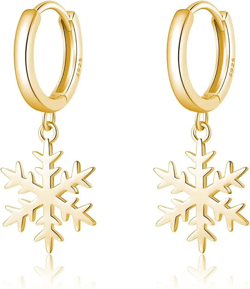 SLUYNZ 925 Sterling Silber Weihnachten Schneeflocke Creolen Ohrringe für Damen Kleine Schneeflocke Creolen Ohrringe Tropfen Winter Urlaub Ohrringe