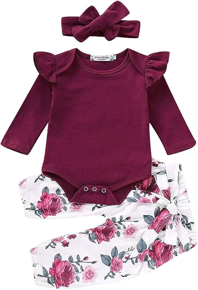 Carolilly Neugeborenes Baby Mädchen Langarm Body Romper Overalls + Hosen Outfits Set Kleidung Set