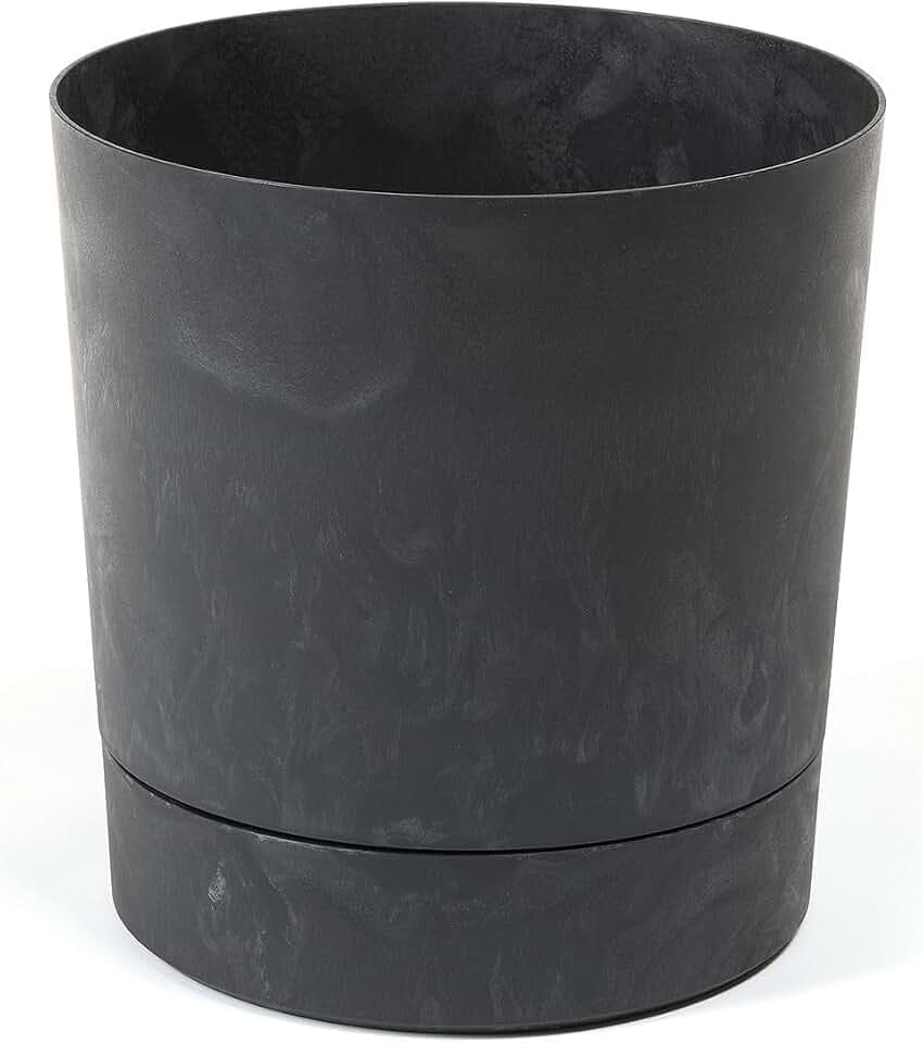LAMELA Kunststoff Blumentopf mit Untersetzer, Ø 18 cm, 2,5 L - Schwarz