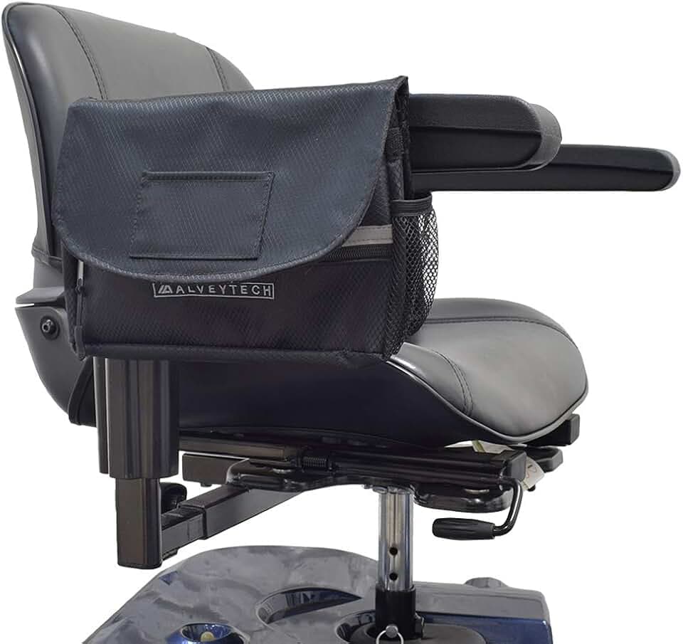 Alveytech Saddle Bag for Mobility Scooter (Black) - Side Storage Organizer for Walkers, Rollators, & Transport Chairs - Wheelchair Side Bags for the Armrest - Jazzy Power Chair Accessories for Seniors