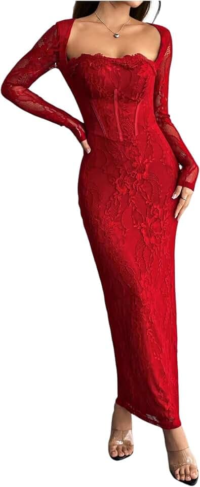 OYOANGLE Women's Formal Floral Lace Fishtail Maxi Dress