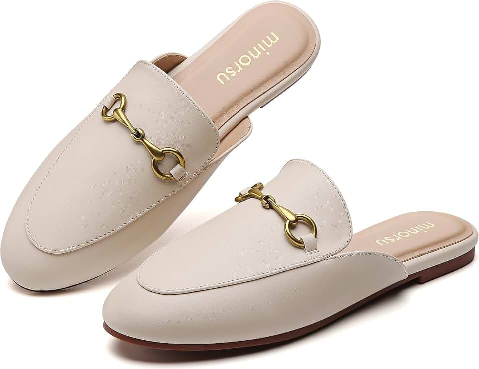 Minorsu Buckle Mules for Women Flats Loafers Shoes for Work Office Business