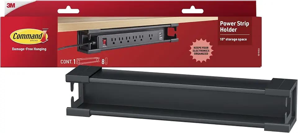Command Power Strip Holder, Black, 1 Unit, 8 Large Strips