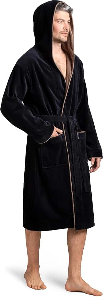 Twinzen Bademantel Herren Frottee Velour - Baumwollsamt Morgenmantel - Baumwollvelours OekoTex Extra Weich