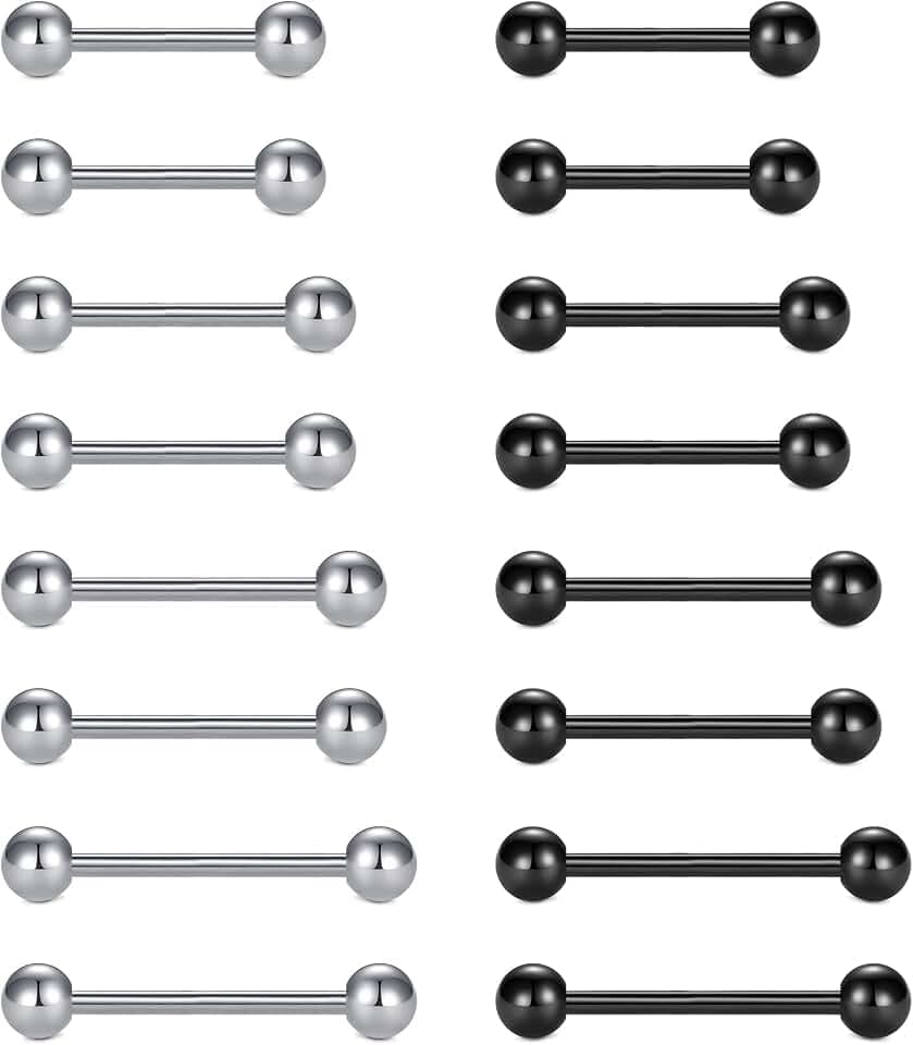 VCMART Nipple Rings Tongue Rings Stainless Steel 14G Straight Barbells Piercing Jewelry 12mm,14mm,16mm,18mm