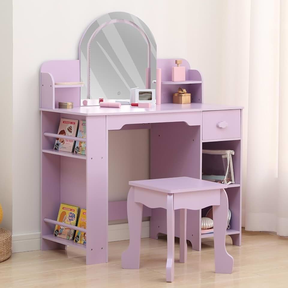 Garvee Kids Vanity with Lighted Mirror & Stool