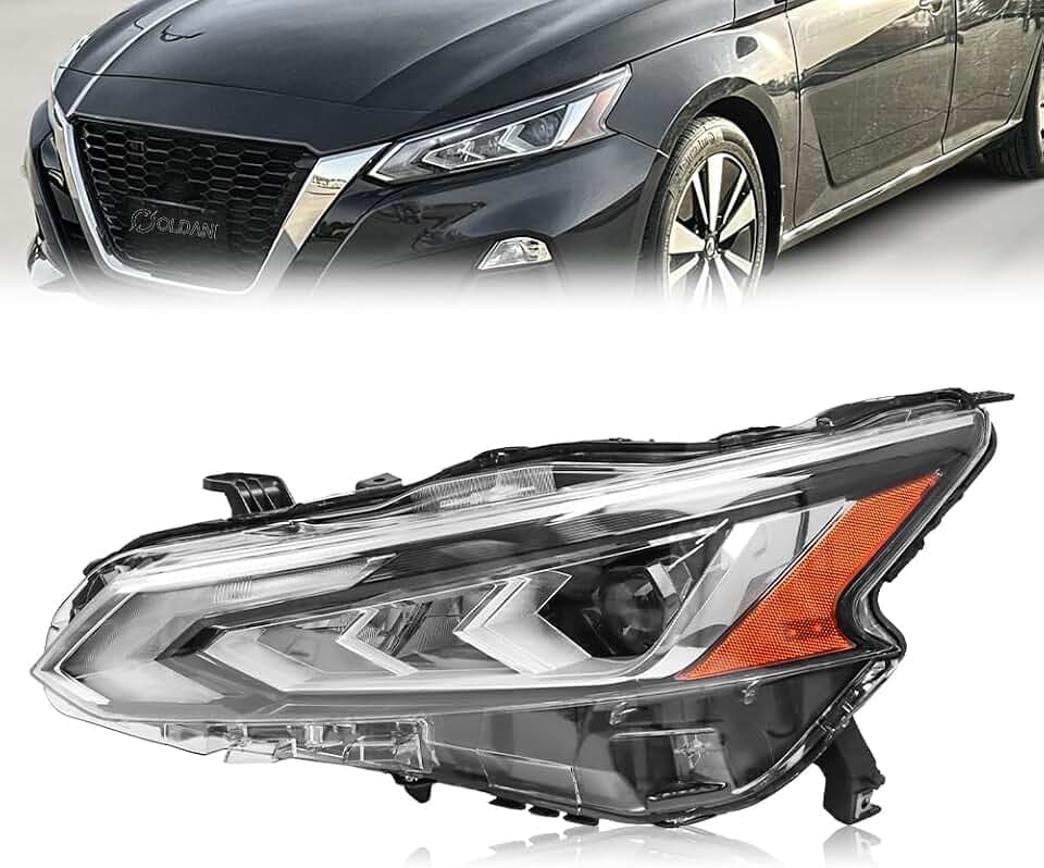 LED Projector Headlight Assembly Fit for 2019-2022 Nissan Altima, [LED DRL] Left Driver Side Headlamp with Clear Lens Chrome Housing Amber Reflector, OEM#: 260606CA5B, 1 PC