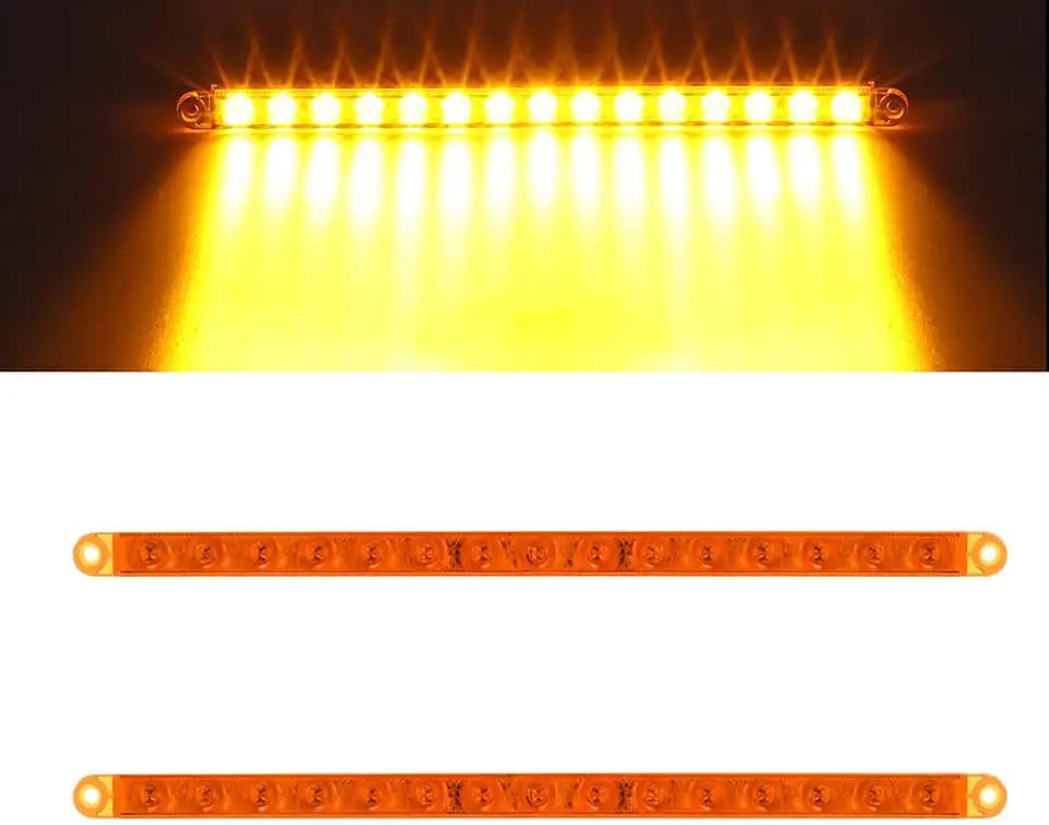 Partsam 2Pcs 12" Amber LED Turn Signal Light Bar - Waterproof Sealed Thin 12 Inch Flush Mount Headlight Bezel Light Bar