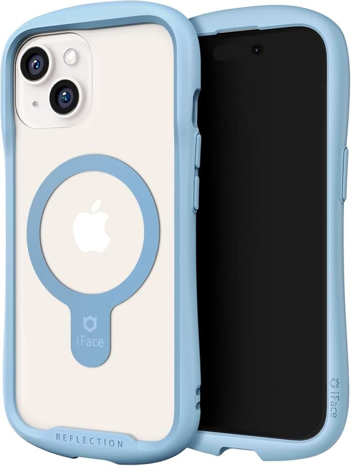 iFace Clear Compatible with iPhone 15 Case – [Reflection] (Compatible with MagSafe) Tempered Glass Grip Bumper Cell Phone Cover - Light Blue