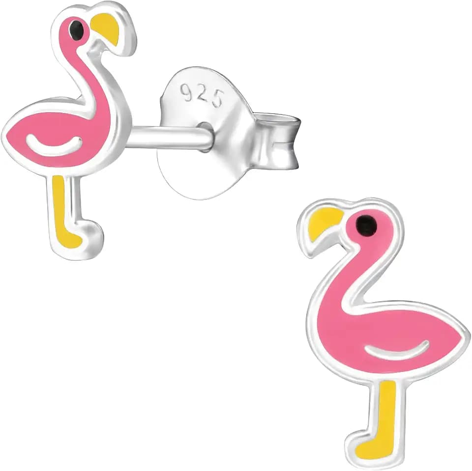 JAYARE Ohrringe Mädchen Flamingo 925 Sterling Silber rosa-pink 10 x 5 mm Ohrstecker Kinder Kinderohrringe Mädchenohrstecker