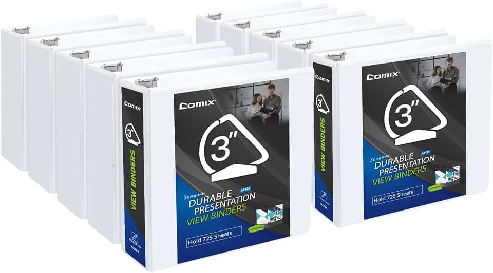 COMIX Durable 3 Inch D-Ring 3 Ring Binder with Clear View Cover